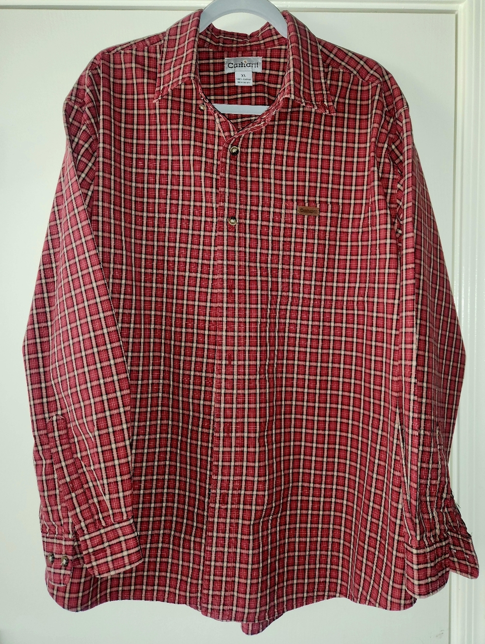 Carhartt Rust/Cream Plaid Cotton Men's Button Down Shirt EUC $31